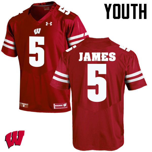 Youth Wisconsin Badgers #5 Chris James College Football Jerseys-Red